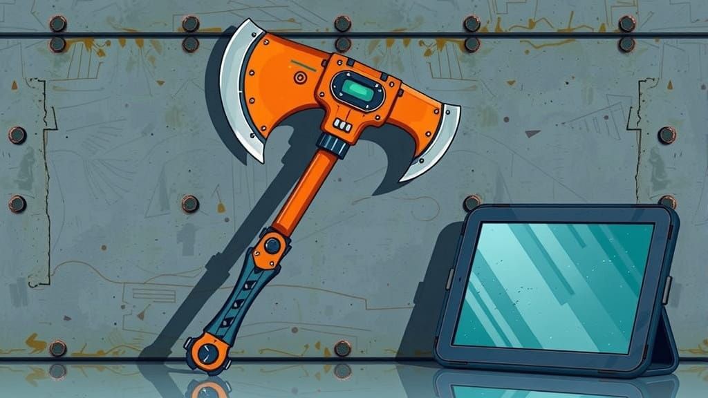 Orange and Blue Sci-Fi Axe in a Futuristic Setting