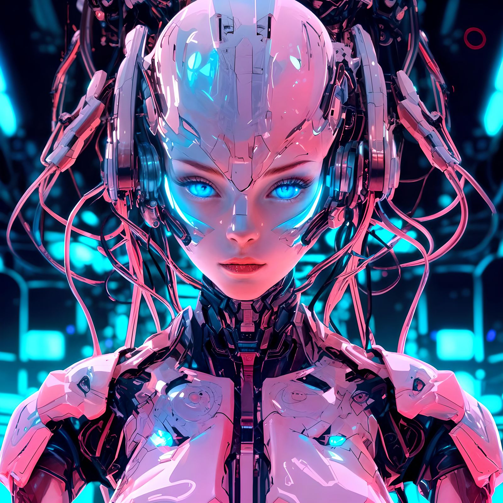 Anime Cyborg Girl in Cel-Shaded Manga Style