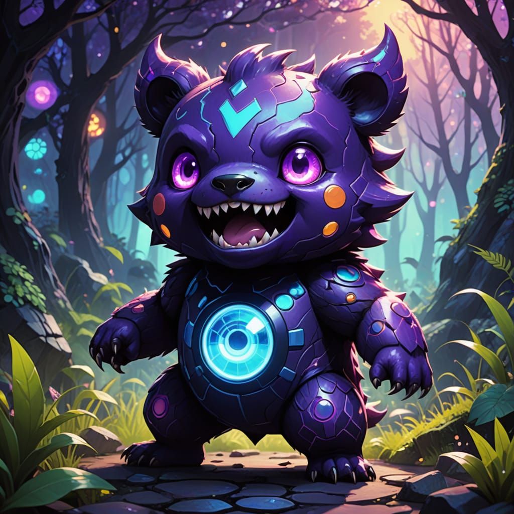 Fauvist Frenzy: Close-Up of a Vibrant, Dreamy Kawaii Bear