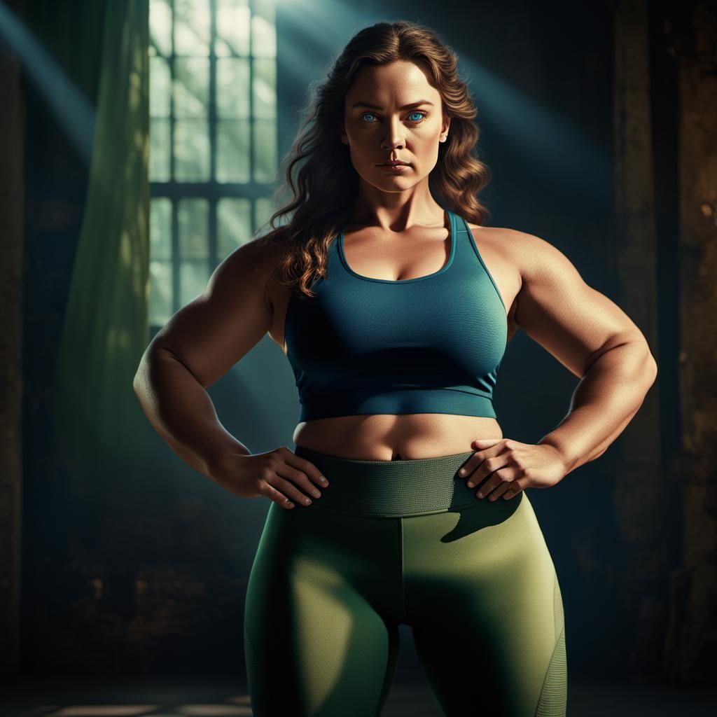Curvy Brunette Fitness Woman in Cinematic Lighting