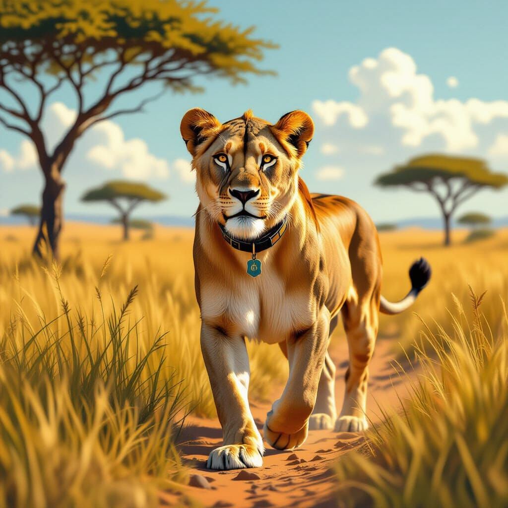 Lioness Roaming Freely in Savannah, Ultra-Realistic