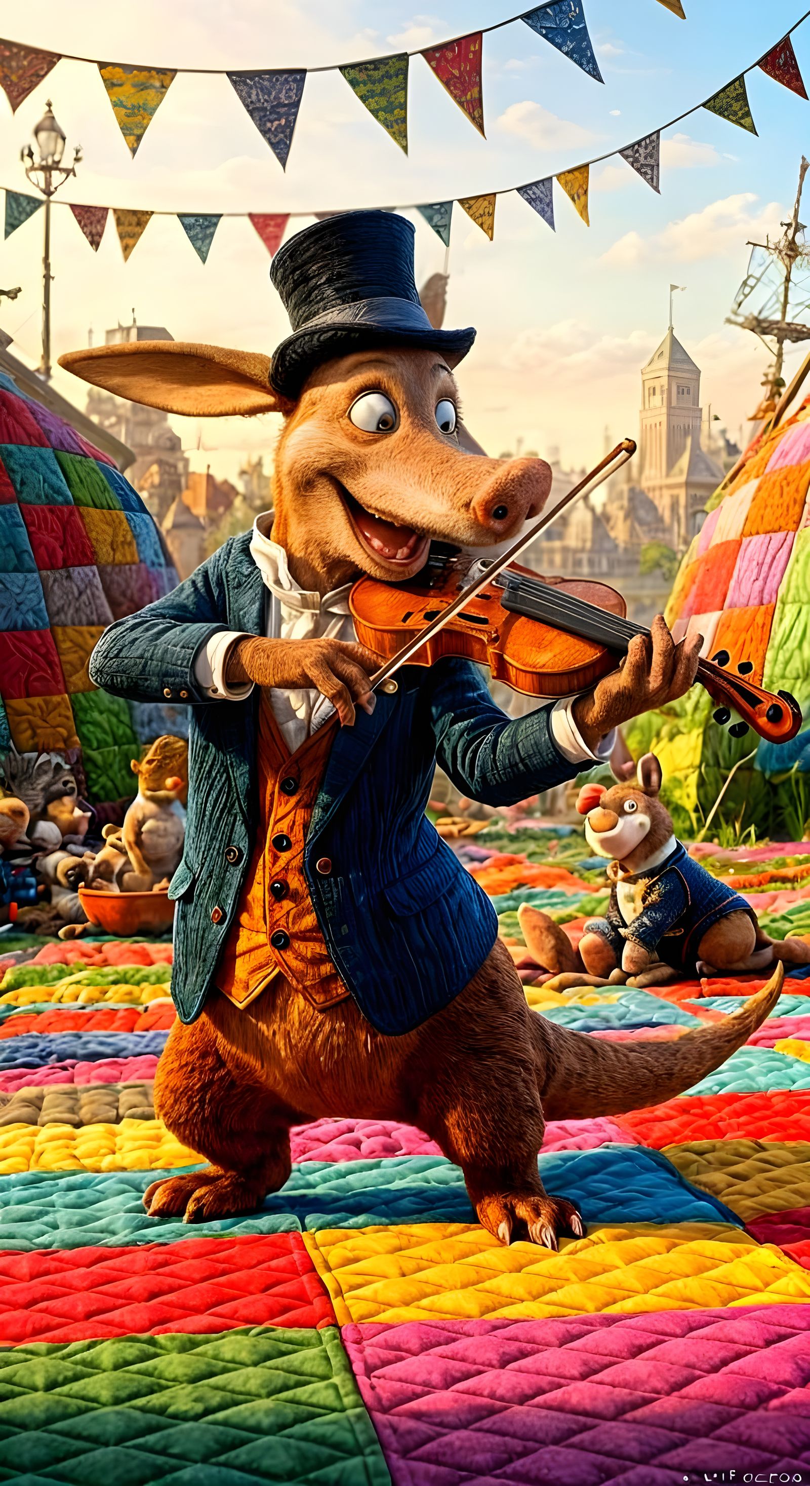 Aardvark Violinist in Whimsical Fantasy Style