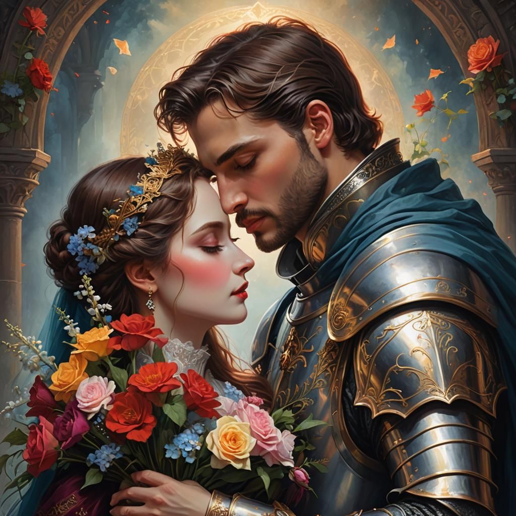 Romantic Kiss: Medieval Knight and Victorian Lady
