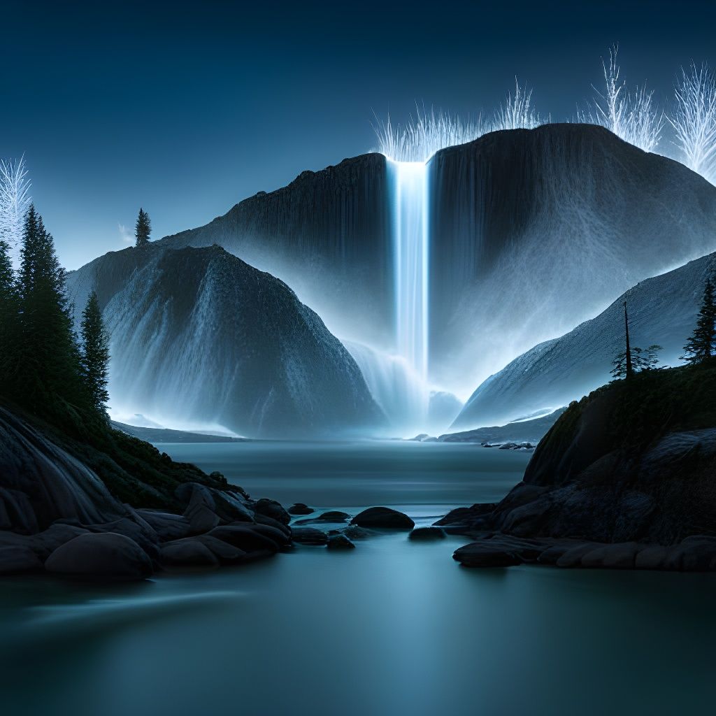 Bioluminescent Alien Waterfall in HDR Style