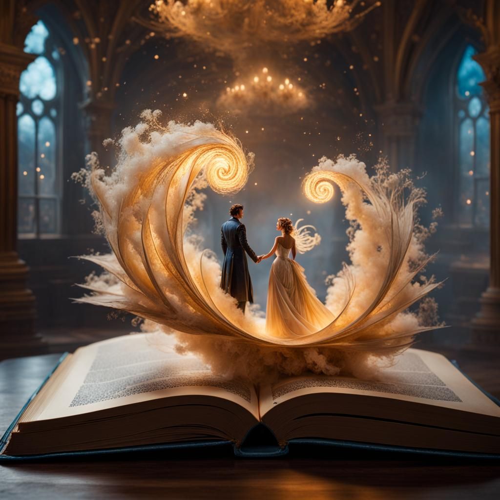Intricate Marriage Celebration Emerging from Fantasy Book