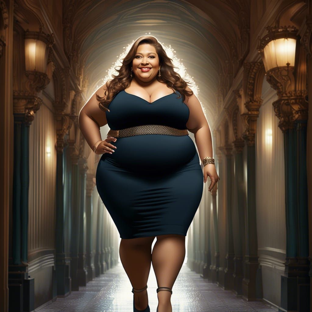 Curvy Woman in Hallway: Detailed Fantasy Art