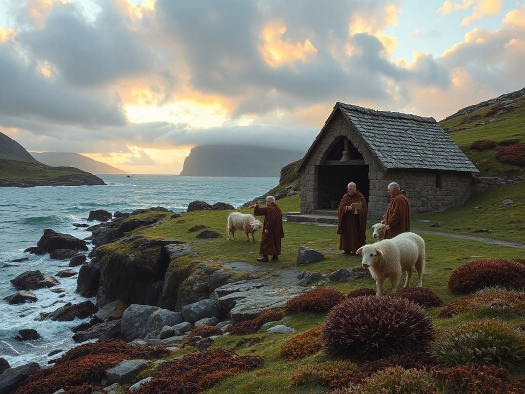 Mystical Dawn on Iona's Windswept Shores, 997 AD