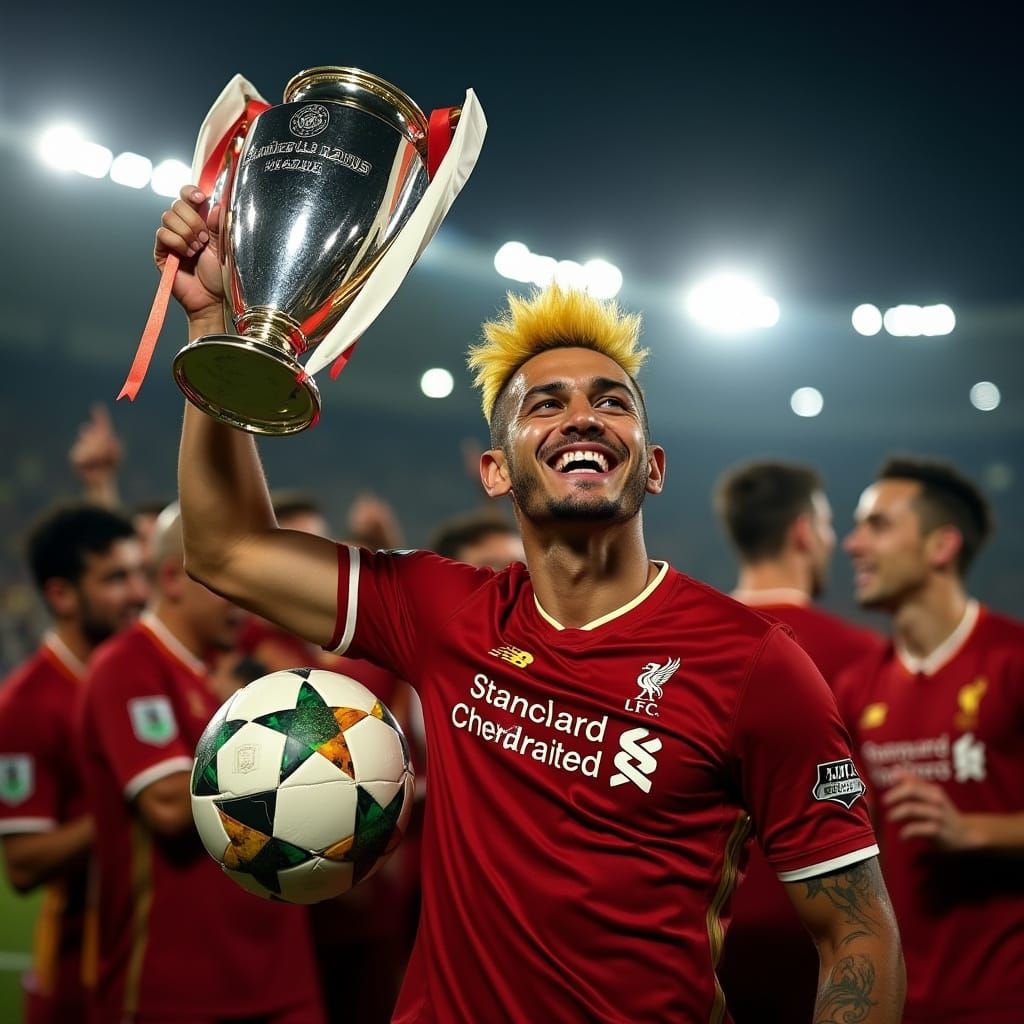 Brazilian Footballer Celebrates Champions League Win in Yell...