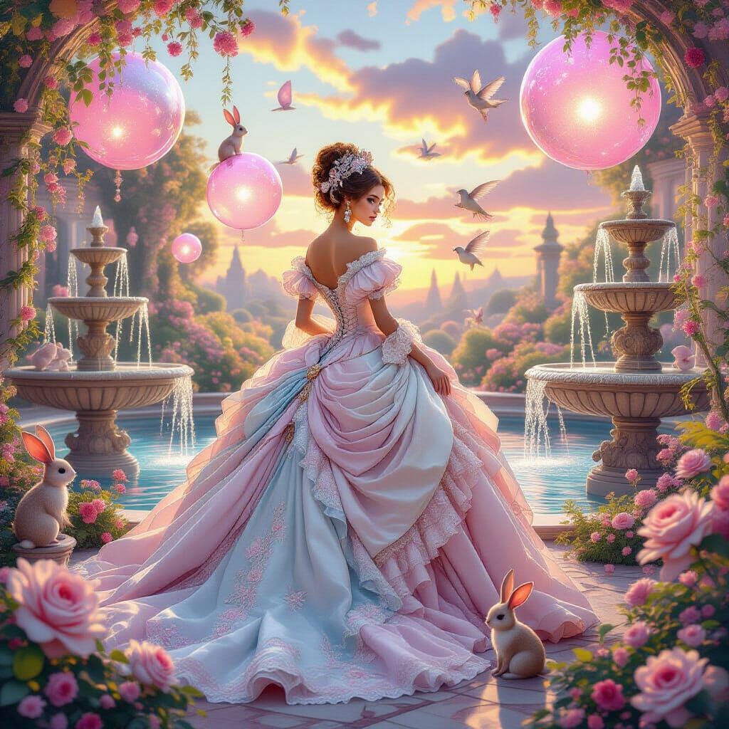 Dream Garden with Baroque Gown in Whimsical Style
