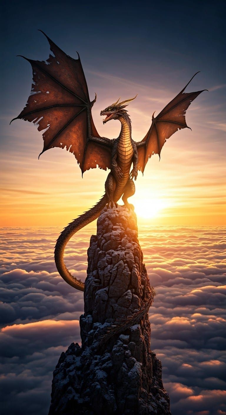 Dragon Griffin Soars Above Majestic Sunrise