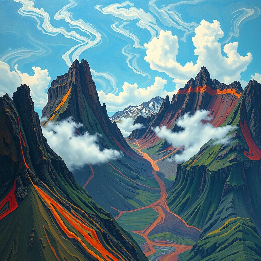 Andes Volcanic Rocks in Fauvist Surrealism Style