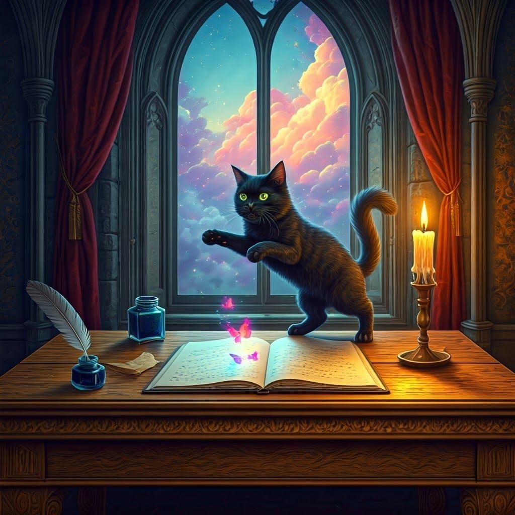 Mystical Cat Surprises Magical Butterflies in Enchanted Cast...