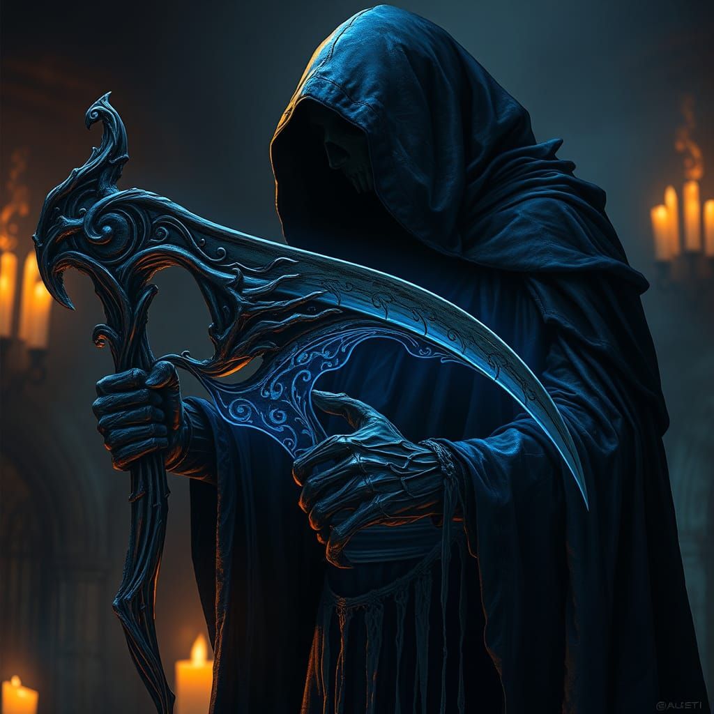 Ominous Grim Reaper with Scythe in Dark Fantasy Style