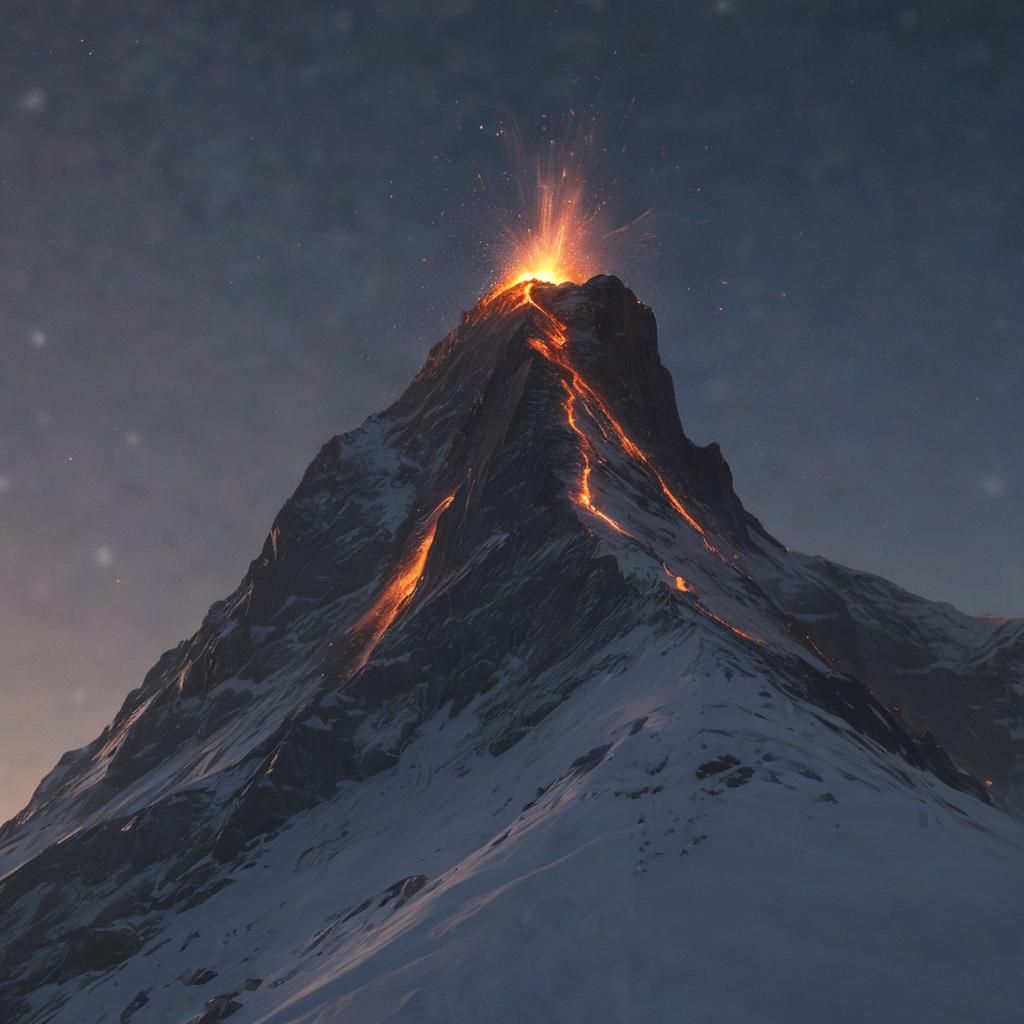 Fiery Comet Strikes Snowy Mountain Peak