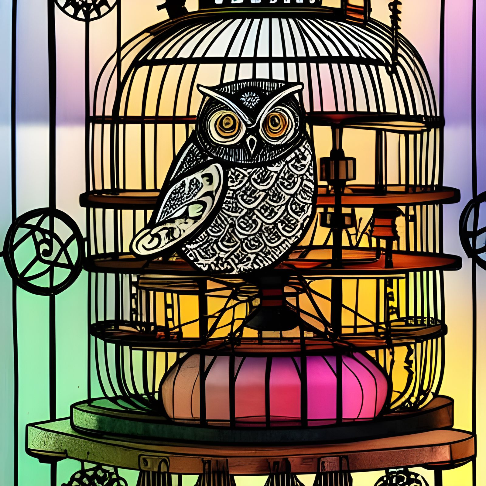 Steampunk Owl Altar with Magical Intricate Glasswork
