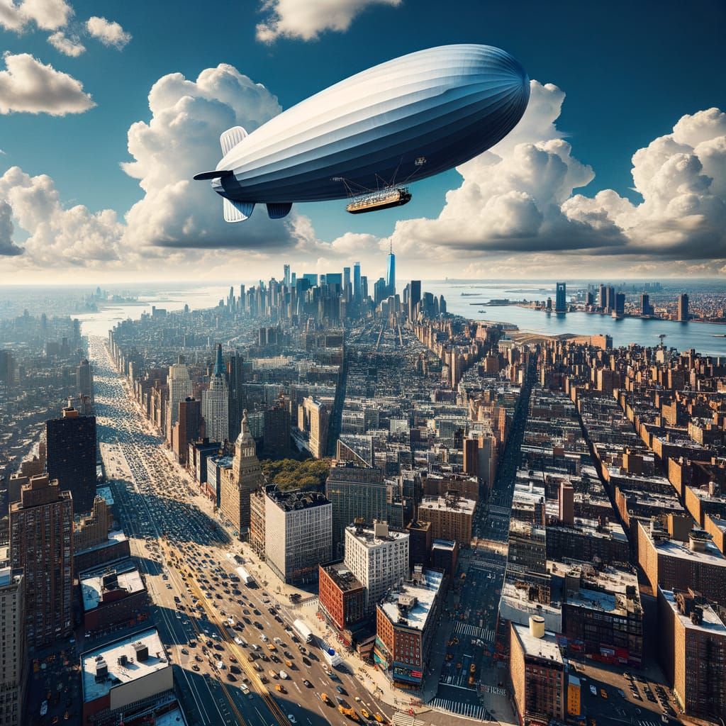 Zeppelin Over New York City Skyline