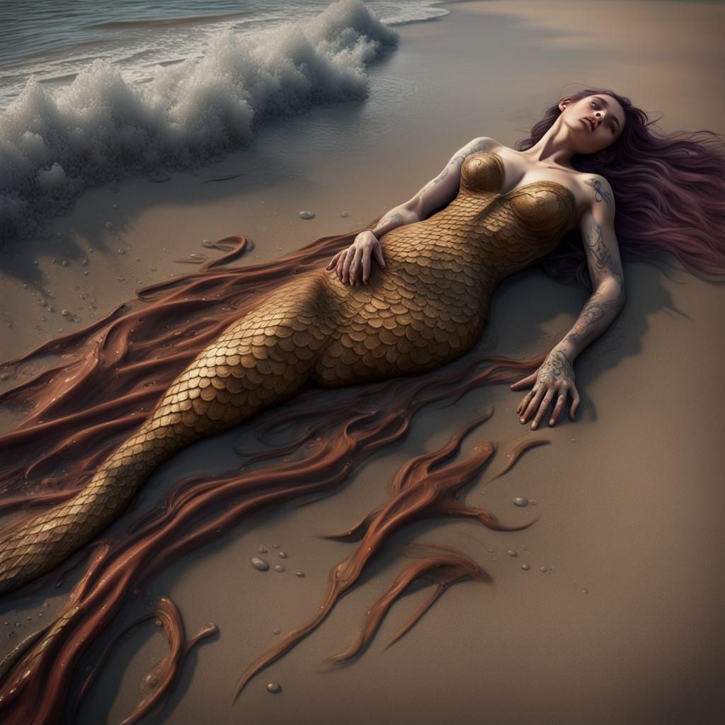 Deceased Mermaid Washed Ashore: Detailed Matte Painting