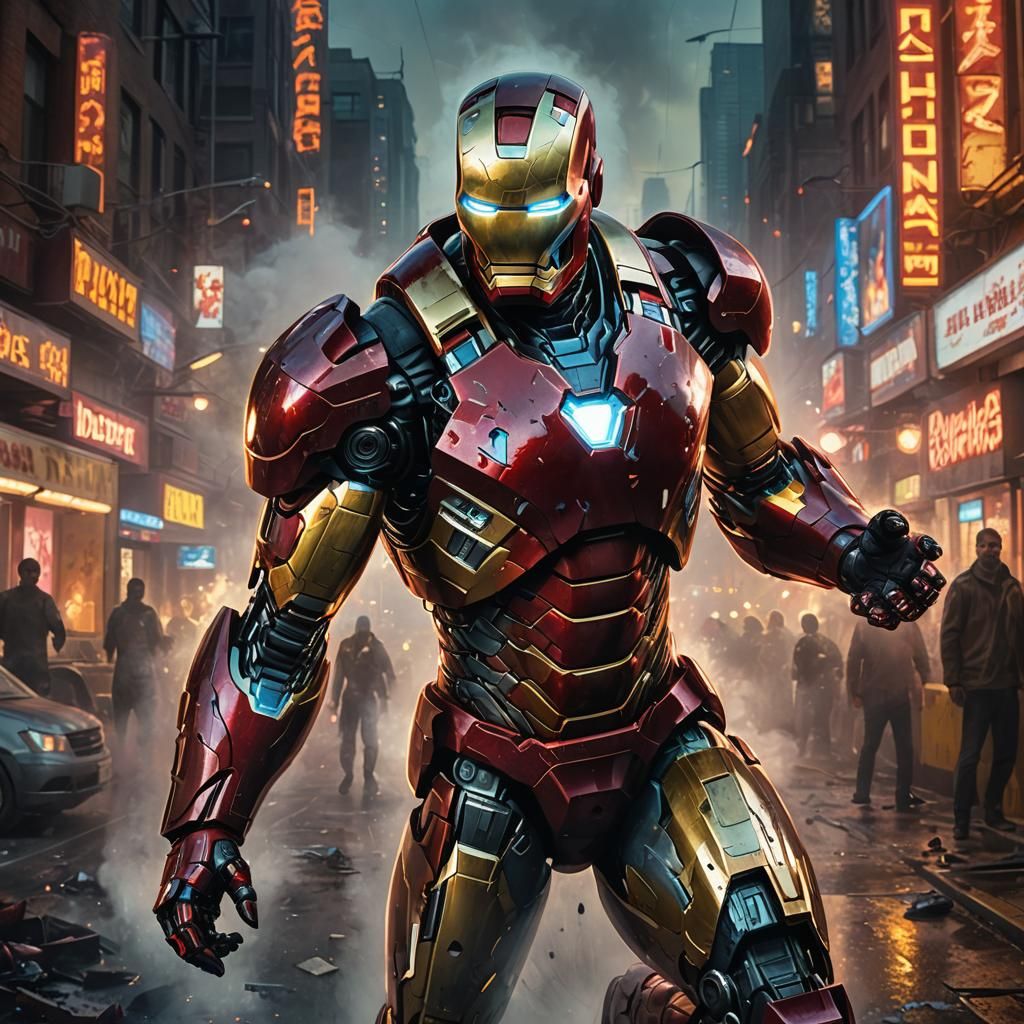 Hyper-Realistic Iron Man with Robotic Knife