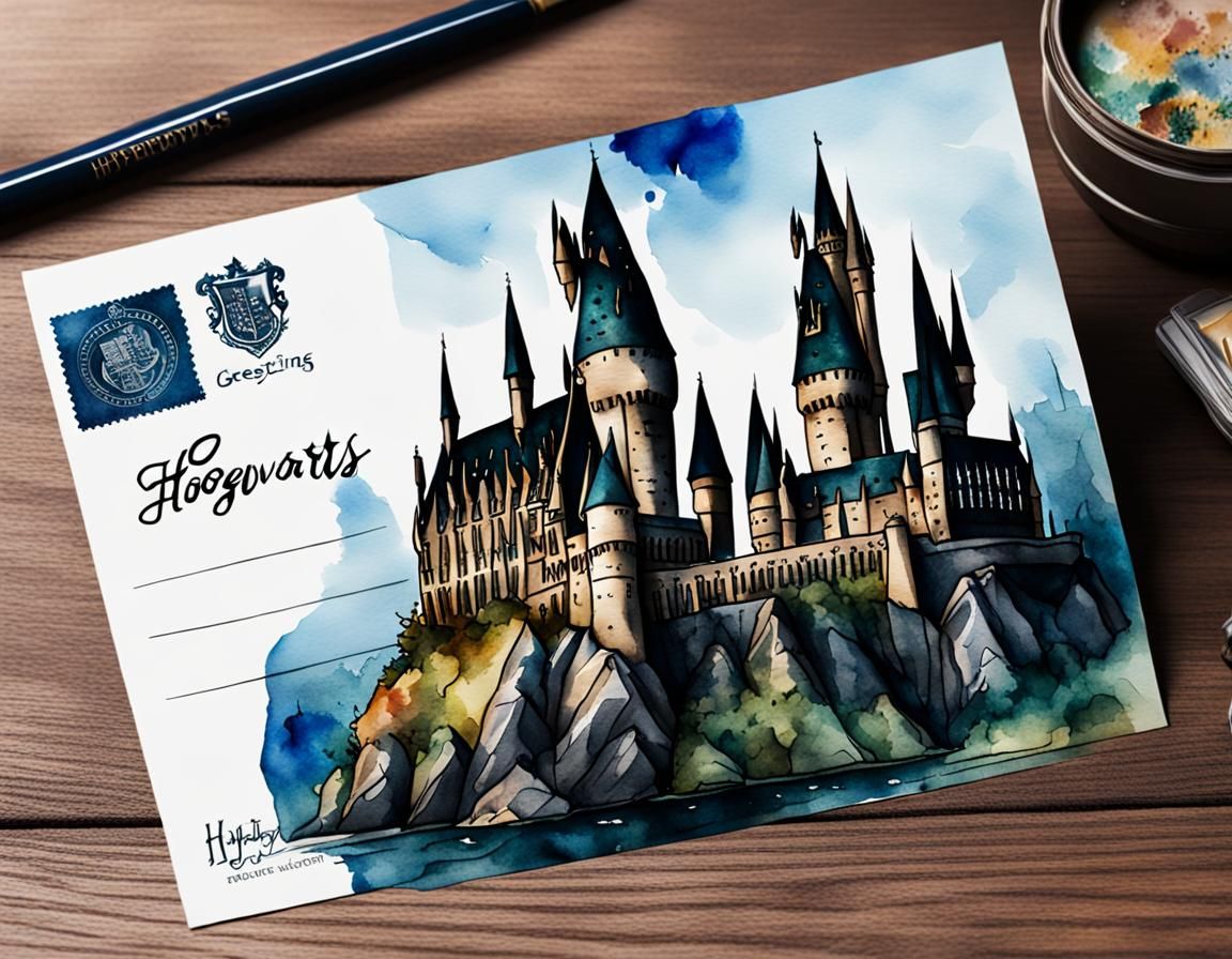 Hogwarts Castle Postcard in Watercolor and Ink