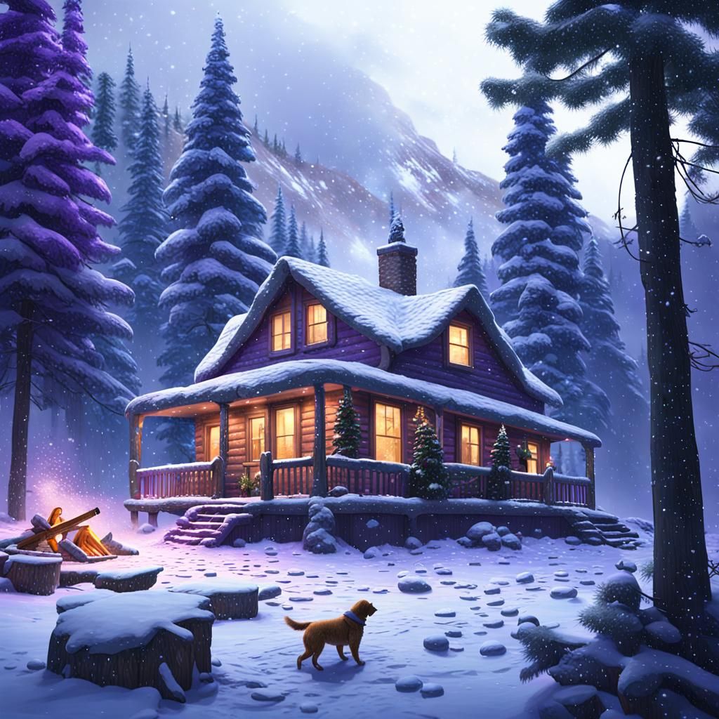 Blizzard Cabin with Angel: Detailed Matte Painting