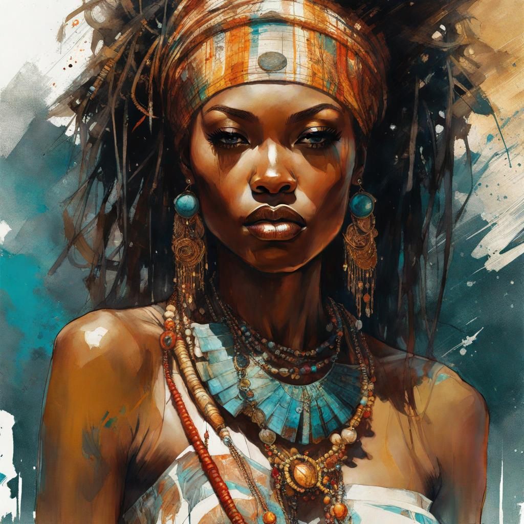 Beautiful African Woman Portrait with Elaborate Jewelry