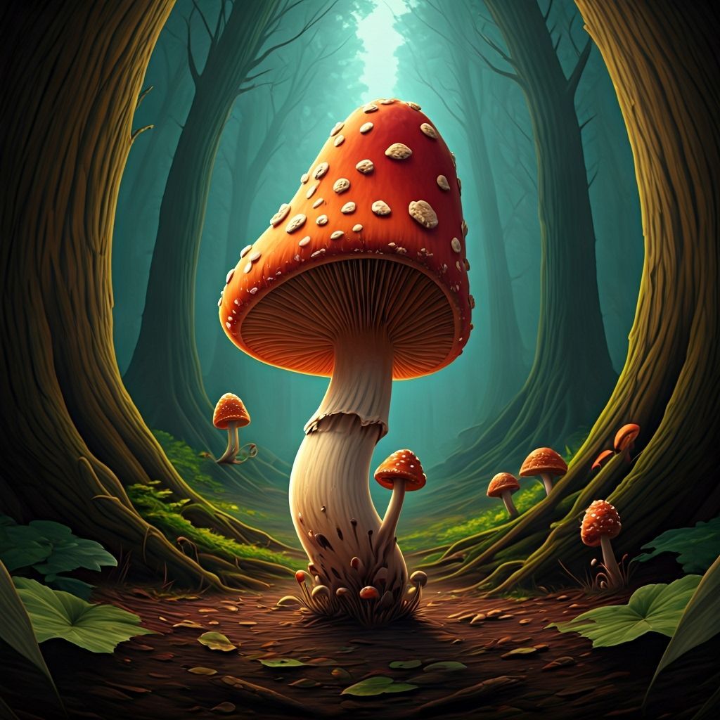Whimsical Mushroom Worlds Skipping Through Forest