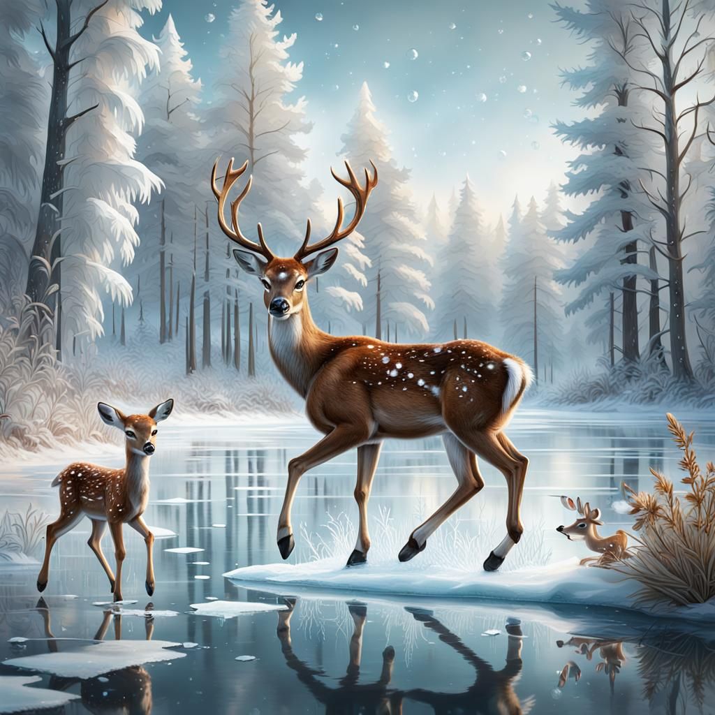 Baby Bambi Ice Skating in Winter Wonderland