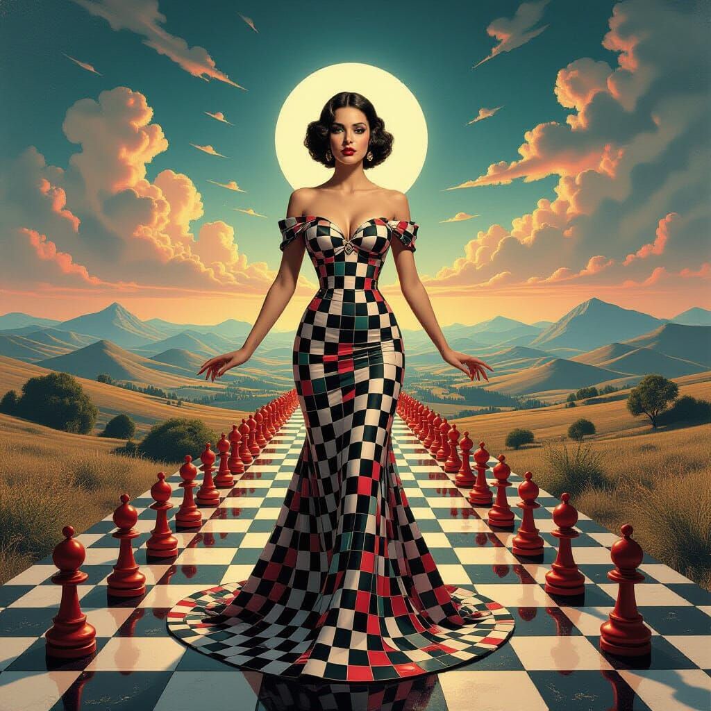 Surreal Chess Queen in Infinite Landscape