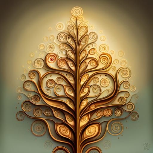 Golden Tree Botanical Print in Hyperrealist Style