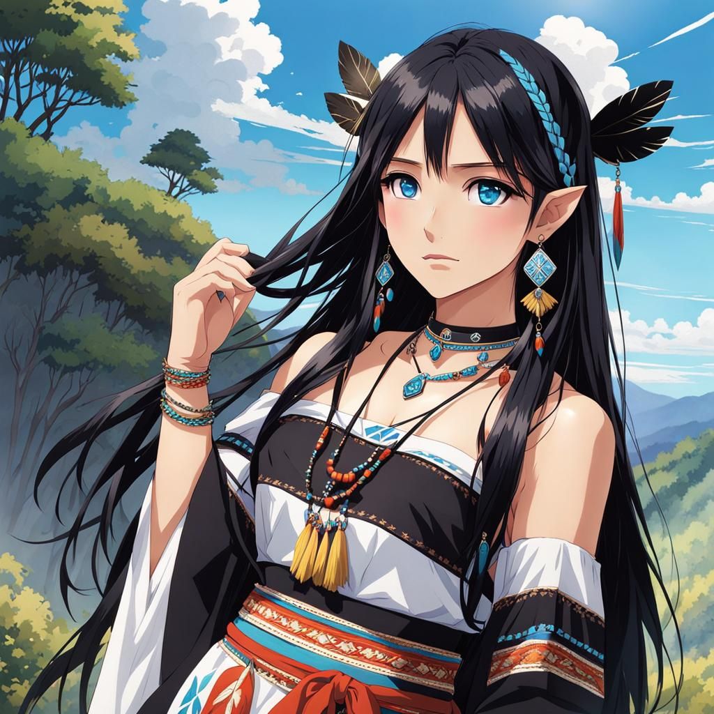 Native American Girl in Anime Style