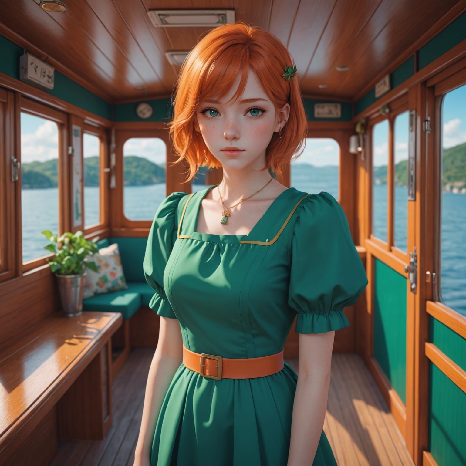 Anime Girl on Houseboat in 3D Style