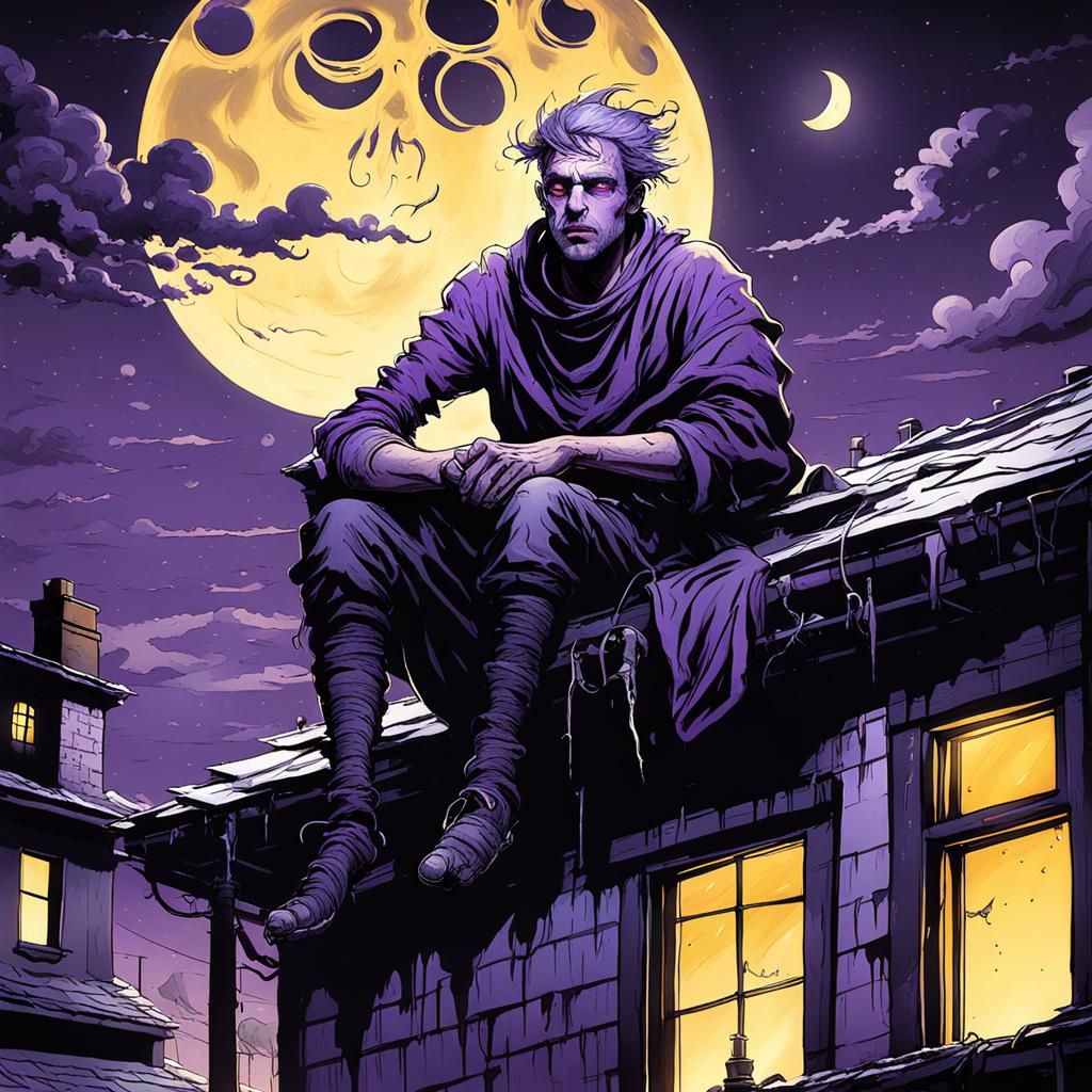 Dark Fantasy Rooftop Ghost, Dynamic Lighting