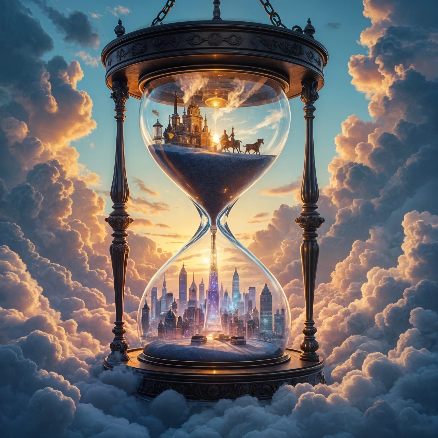 Epic Hourglass: Victorian Era Meets Modern City