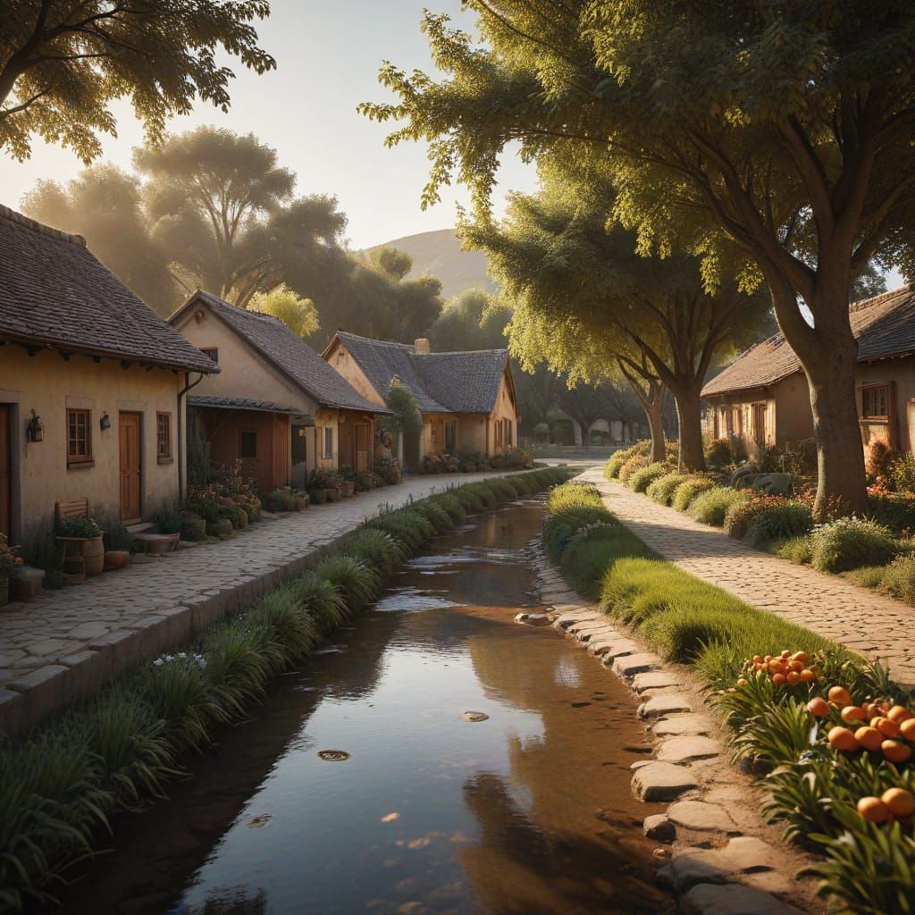 Tranquil Rural Houses Amidst Fruit Trees and Horses