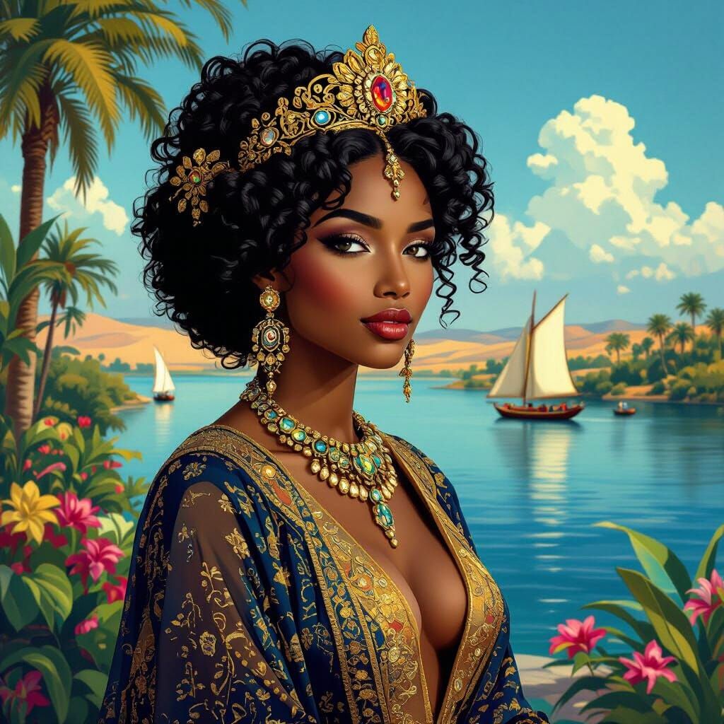 Elegant Woman in Art Deco Style by the Nile