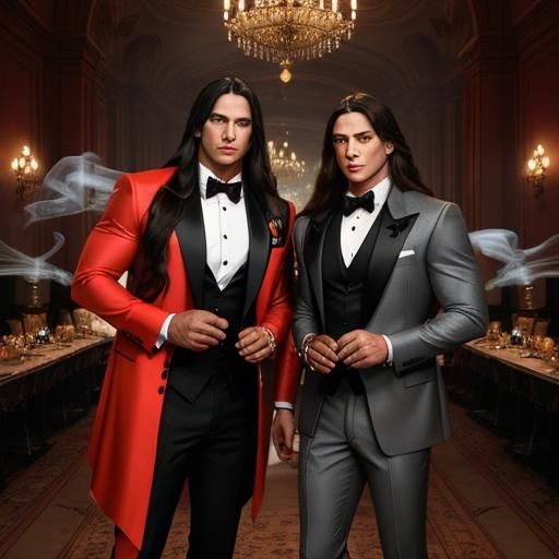 Two Men Smoking Cigars in a Ballroom