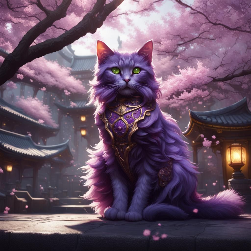 Cherry Blossom Cat Magic in Art Nouveau Style