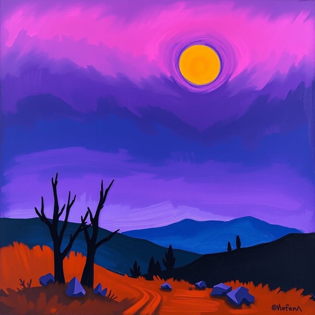Stark Twilight Landscape as Impasto Painting