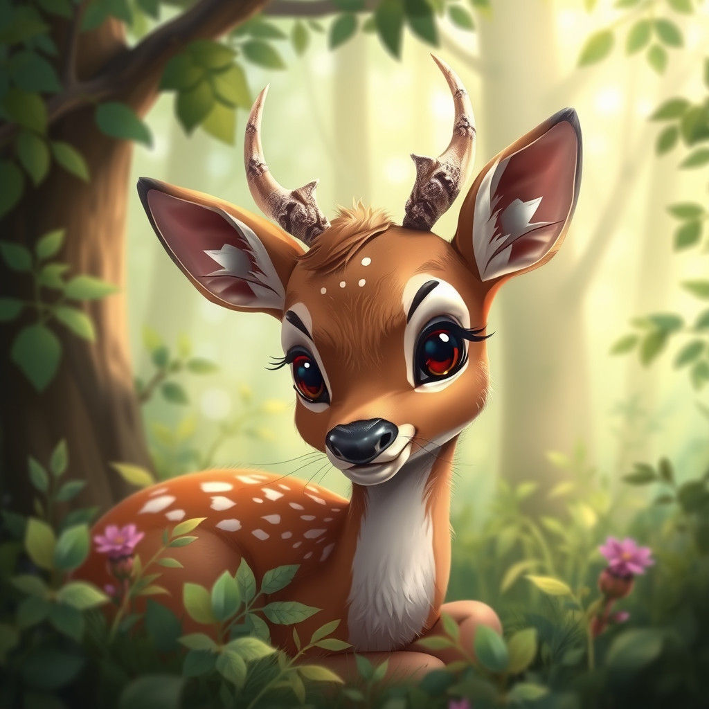 Playful Fawn with Amphibian Features in Forest