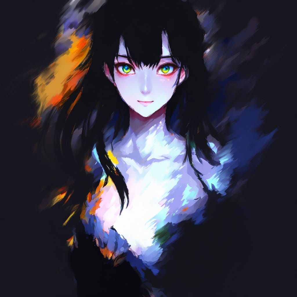 Fleeting Impressionist Portrait with Anime Jelly Eyes in Dig...