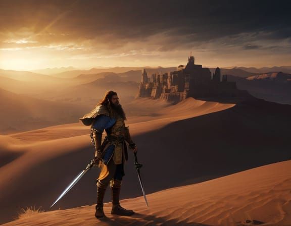 Arab Prince in Desert Landscape, Fantasy Concept Art