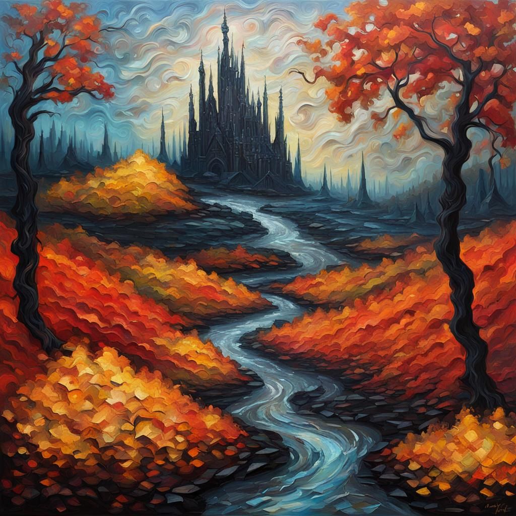 Expressionist Autumn Landscape in Impasto Style