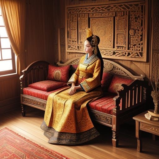 Awewe Sunda anu geulis keur hudang sare Dina dipan anu Endah