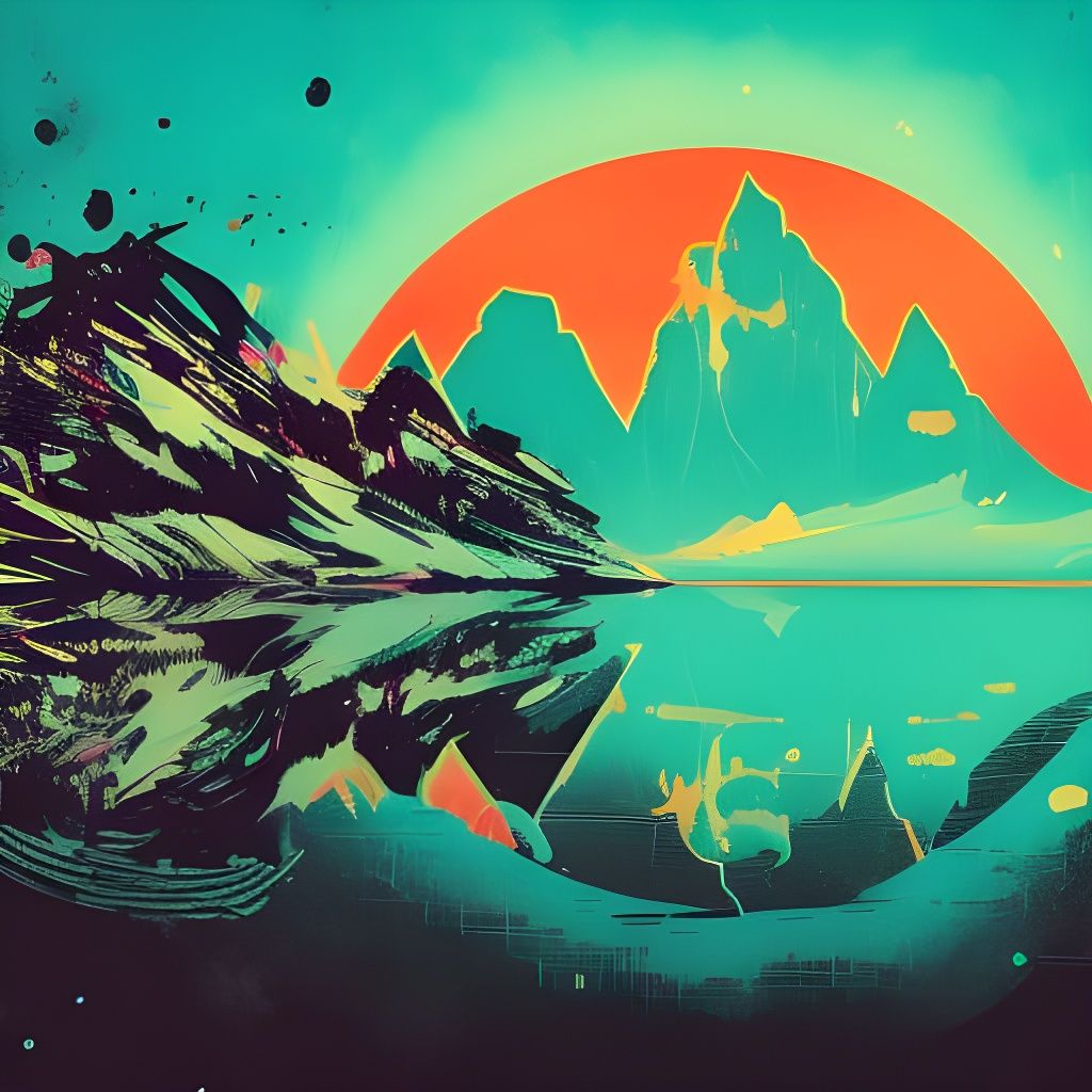 Neon Mountain Skyline Retro Illustration
