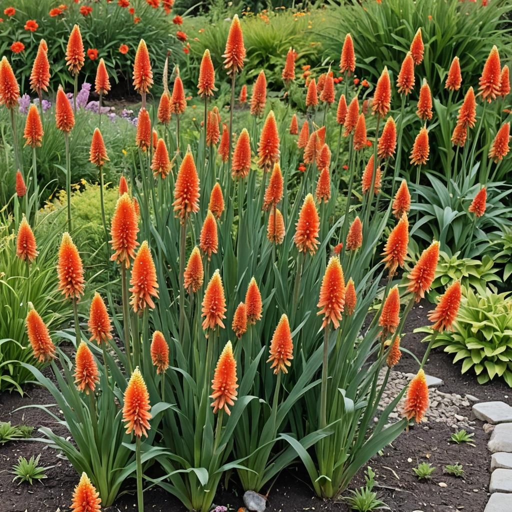 Vibrant Red Hot Poker Plants in Bloom