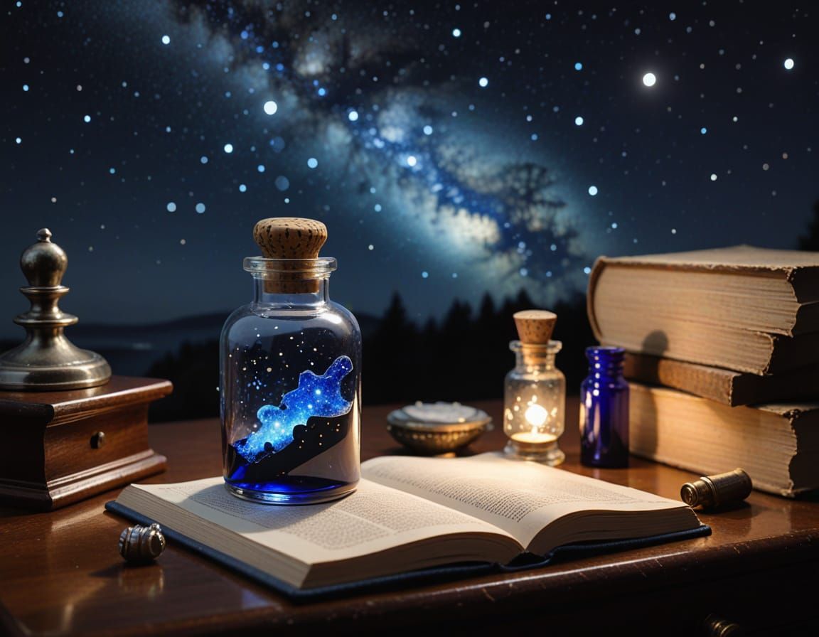 Cobalt Blue Jar with Nebula Plasma on Nightstand
