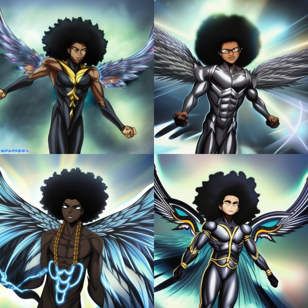 Anime Style: Winged Man with Afro Hairstyle