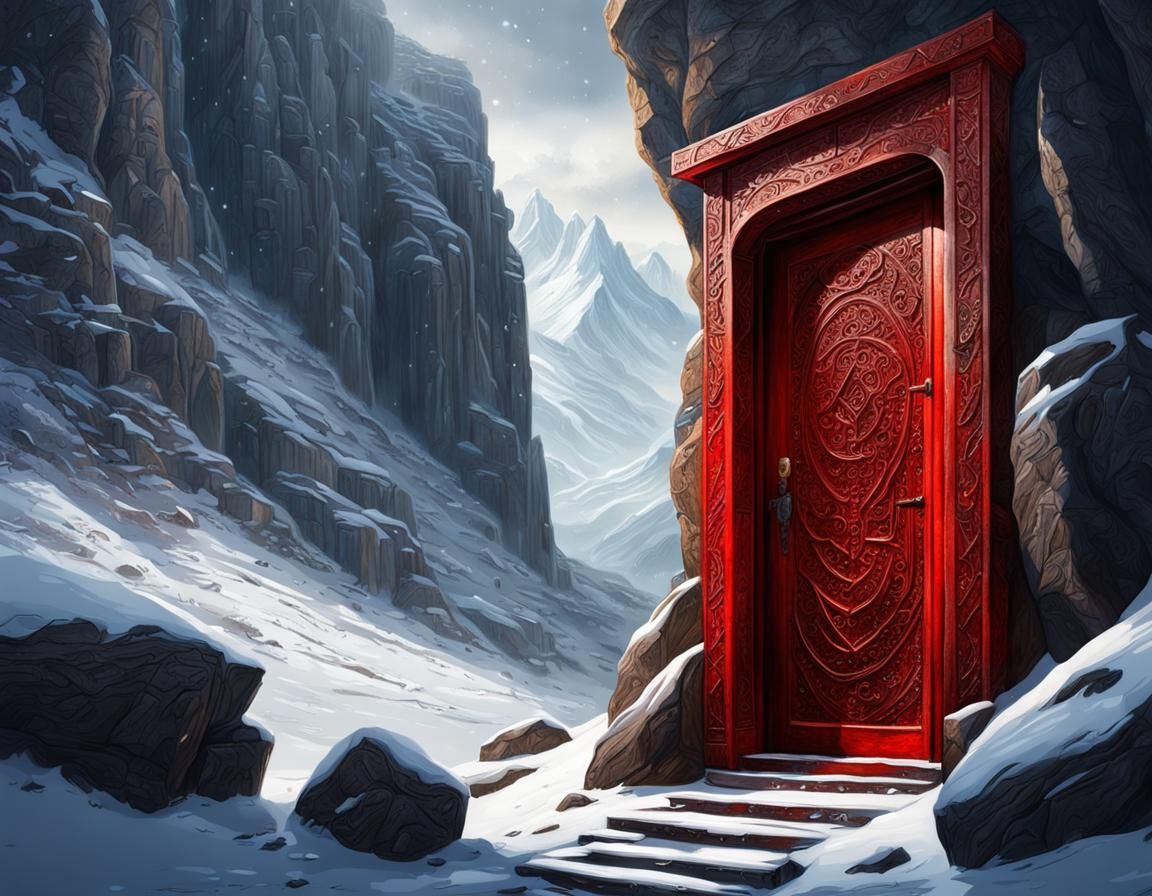 Mysterious Runed Door Hidden in Snowy Mountain