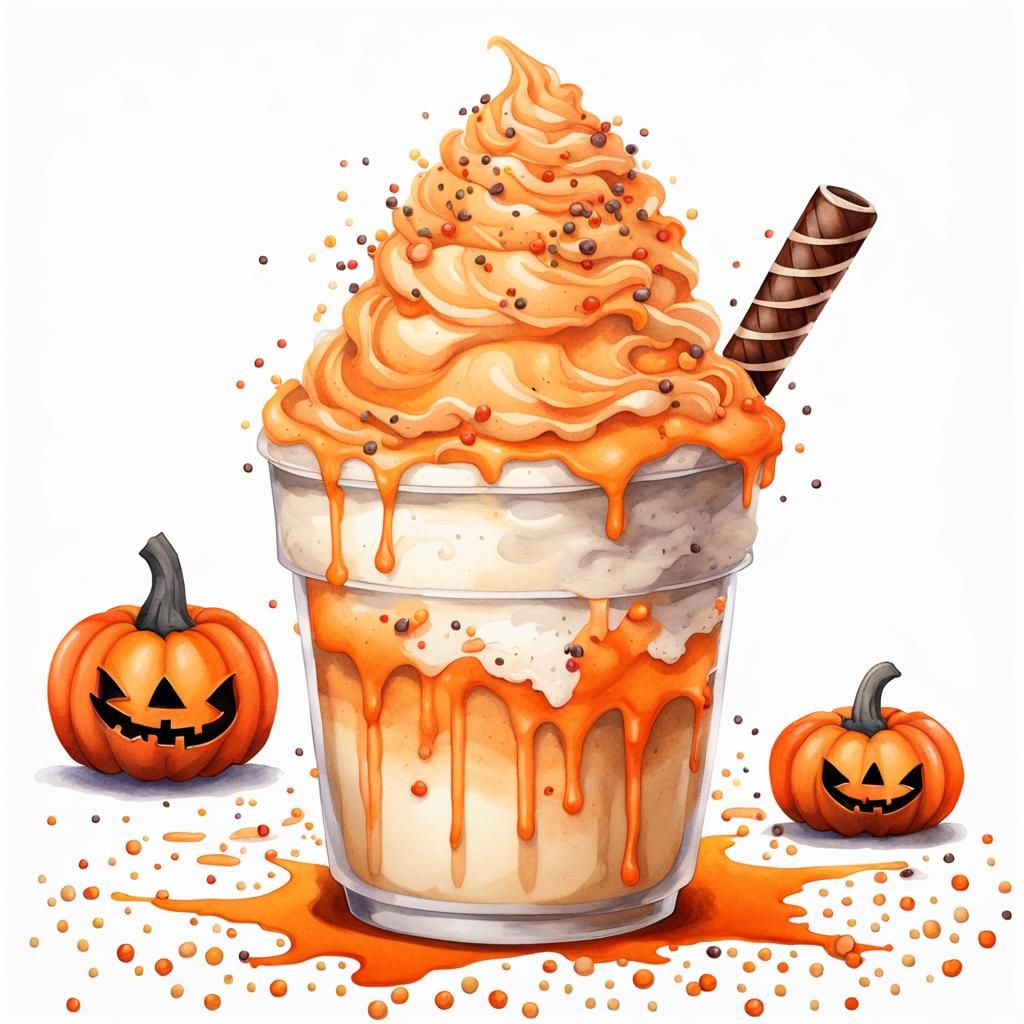 Halloween Frappe with Bat Sprinkles, Watercolor Illustration