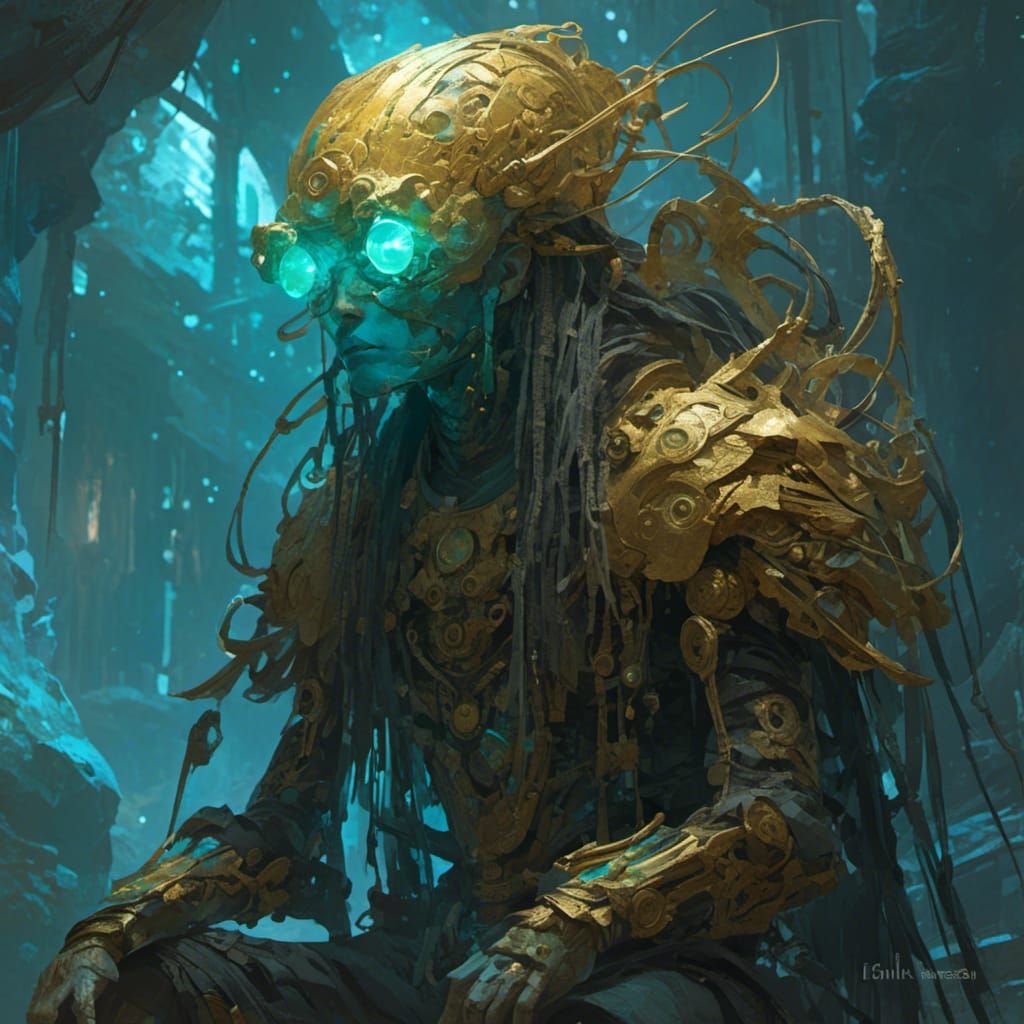 Bioluminescent Post-Human Portrait in Expressionist Style